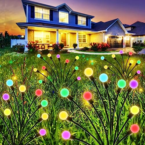 HIRNAYA Solar Powered Light, Swaying Solar Lights, Firefly Lights Solar Outdoor Waterproof, Solar Garden Decorative Lights for Pathway Yard Patio Landscape (1 Set & 6PCS)