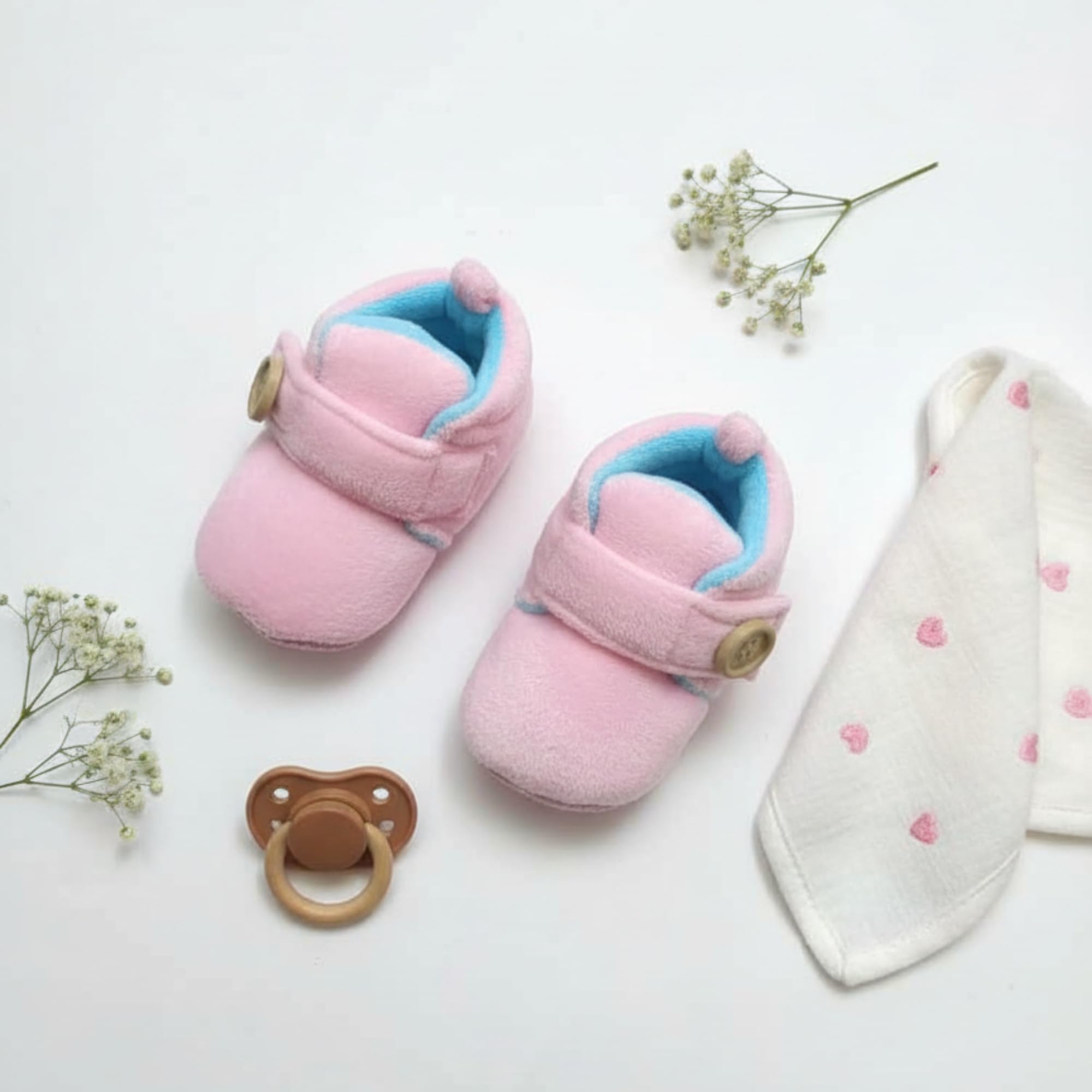 ANGAAKAR Newborn Baby Booties | Soft & Breathable Cotton Footwear for Baby Boys & Girls | Skin-Friendly, Comfortable Booties for 3-12 Months (Pink) 1