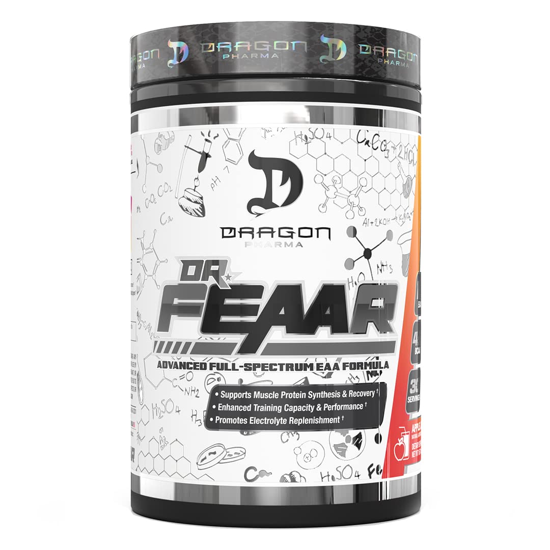 DRAGON PHARMA Dr. FEAAR® Advanced Full-Spectrum EAA Matrix, Supports Muscle Protein Synthesis and Recovery, Enhanced Training Capacity and Performance (30 Servings, Apple Juice)