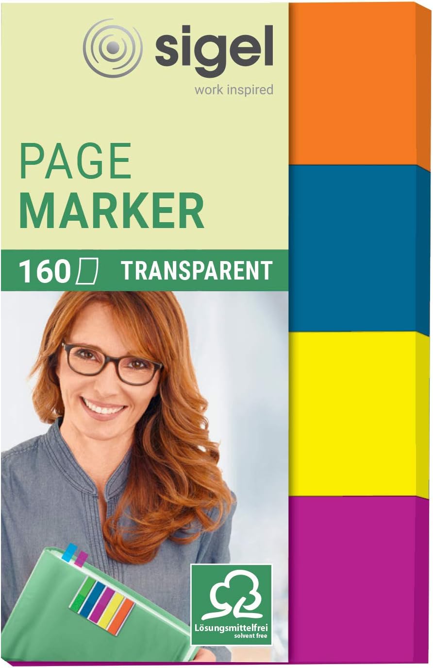 SIGEL HN614 Transparent Index Page Markers, 4 x 40 strips, blue/pink/yellow/orange