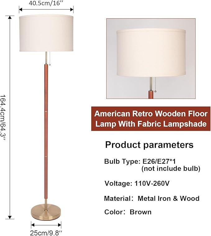 lianheng Modern Floor Lamp,Mid Century Living Room Lamp, 64" Standing Lamp with Beige Fabric Lampshade for Bedroom, Study Room and Office, Reading Room Black Pole Light Without Bulb photo 2