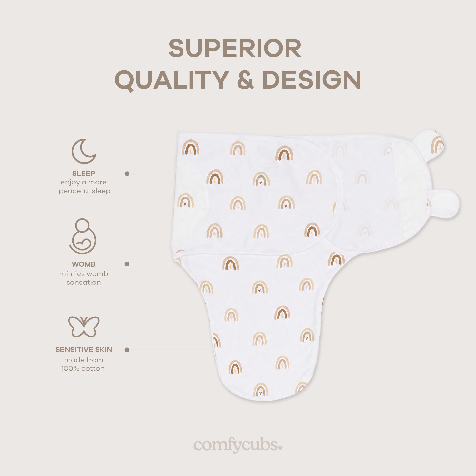 Comfy Cubs Easy Swaddle Blanket - Juego de 3 Mantas de 100% algodón, tamaño pequeño para bebés de 0 a 3 Meses, con Velcro Ajustable, Saco de Dormir Transpirable y Duradero, Regalos para bebés recién