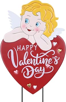 hogardeck Valentines Day Decorations Outdoor, 26" Metal Cupid Decorative Garden Stakes for Valentines Decor, Happy Valentines Day Yard Sign Heart for Home Outside Lawn Porch Anniversary Wedding Party