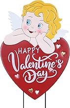 hogardeck Valentines Day Decorations Outdoor, 26" Metal Cupid Decorative Garden Stakes for Valentines Decor, Happy Valentine's Day Yard Sign Heart for Home Outside Lawn Porch Anniversary Wedding Party