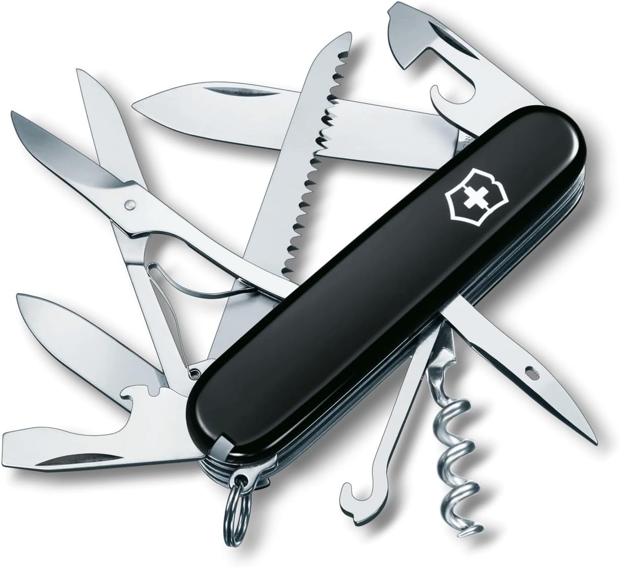 Victorinox Huntsman Swiss Army Knife, Medium, Multi Tool, Camping Pocket Knives, 15 Functions, Large Blade, Bottle Opener, Black