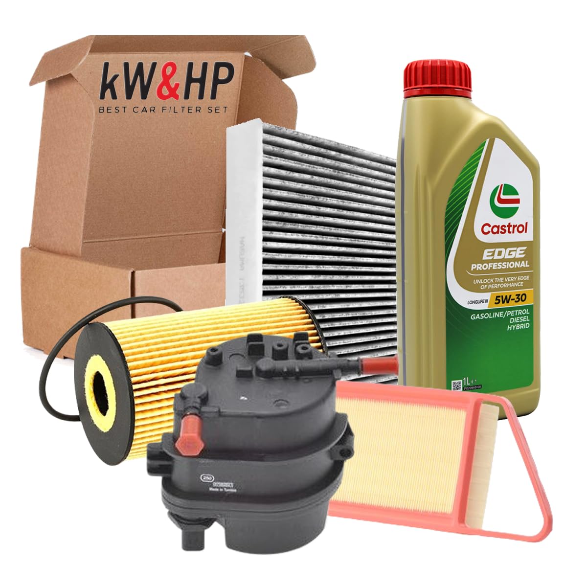 KIT TAGLIANDO 4 FILTRI + 5 LITRI OLIO MOTORE CASTROL_5W30 COMPATIBILE CON PEUGEOT 207/207+ 1.4 HDI