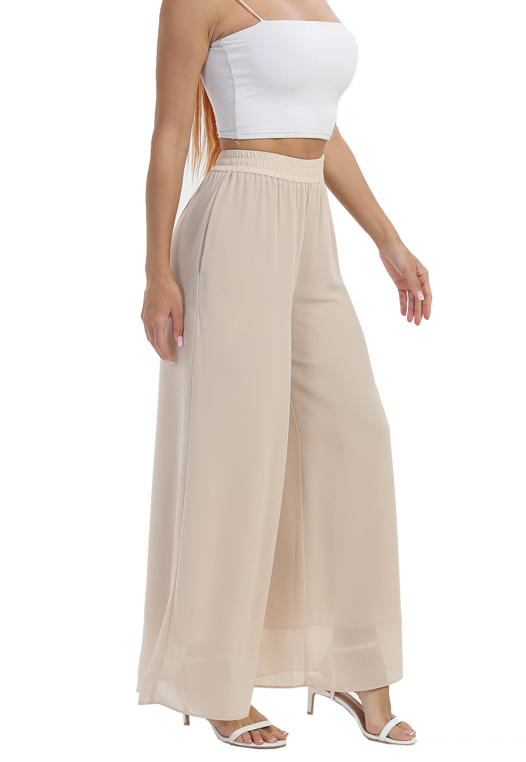 Chiffon-Kleid für Damen, Strandkleid, weites Bein, Palazzo-Hose, elastische Taille