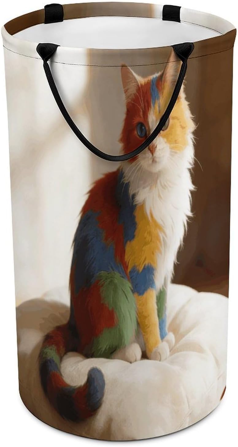 Colorful Cat Laundry Hamper 86L Waterproof Collapsible Clothes Basket with Double Handles Freestanding Foldable Laundry Basket Large Clothes Hamper for Bathroom