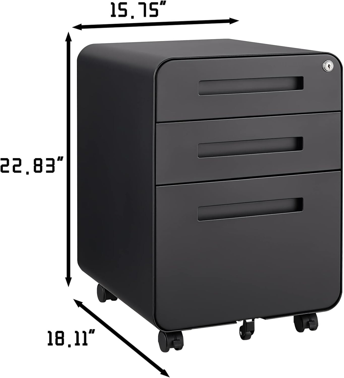 3 Drawer Mobile File Cabinet Under Desk Office,Simple Style Versatile Storage Cabinet for Legal/Letter/A4 Files, 5 Wheel Design Anti-Tilting Cold Rolled Steel Waterproof Moisture-Proof Black