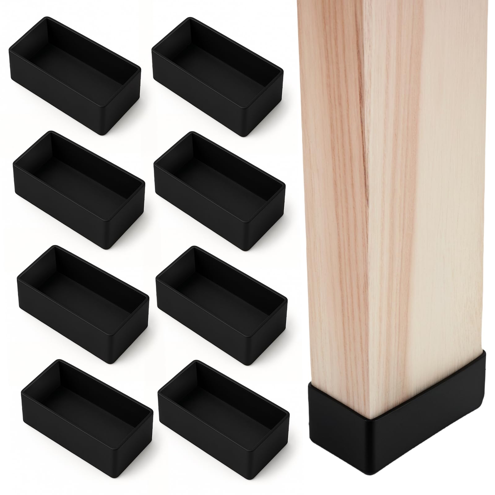Photo 1 of (8 PCS) 2x4 Wood Post Rubber End Caps (1.57" x 3.15") – Waterproof and Weather-Resistant Rubber Caps for Table Legs, Chair Legs, Armrests, and Outdoor Lumber Posts (Black)