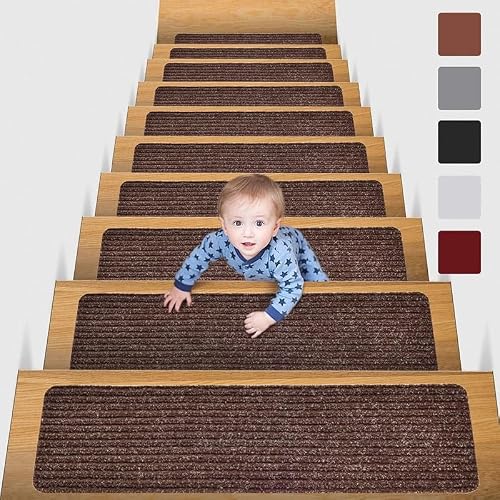 8" X 30" Stopnie schodowe Dywan Antypoślizgowe Wewnętrzne Drewniane Stopnie schodowe Dywaniki Antypoślizgowe Nowoczesne Biegacze schodowe Bezpieczeństwo(B,3PCS)