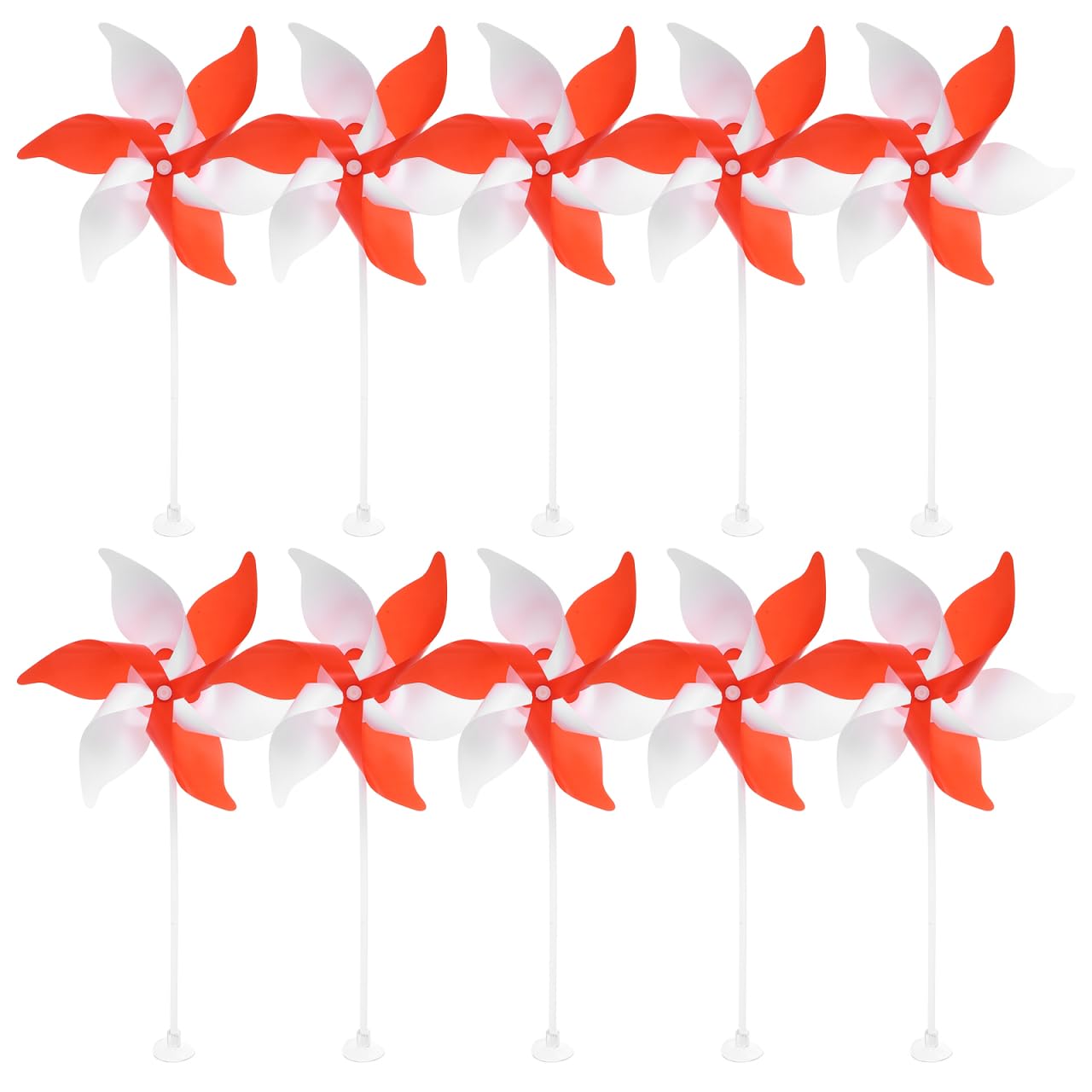 Toddmomy 10pcs Plastic Pinwheels Red and White Windmills for Kids Wind Spinners Garden Lawn Yard Patio Outdoor Decor Party Favors