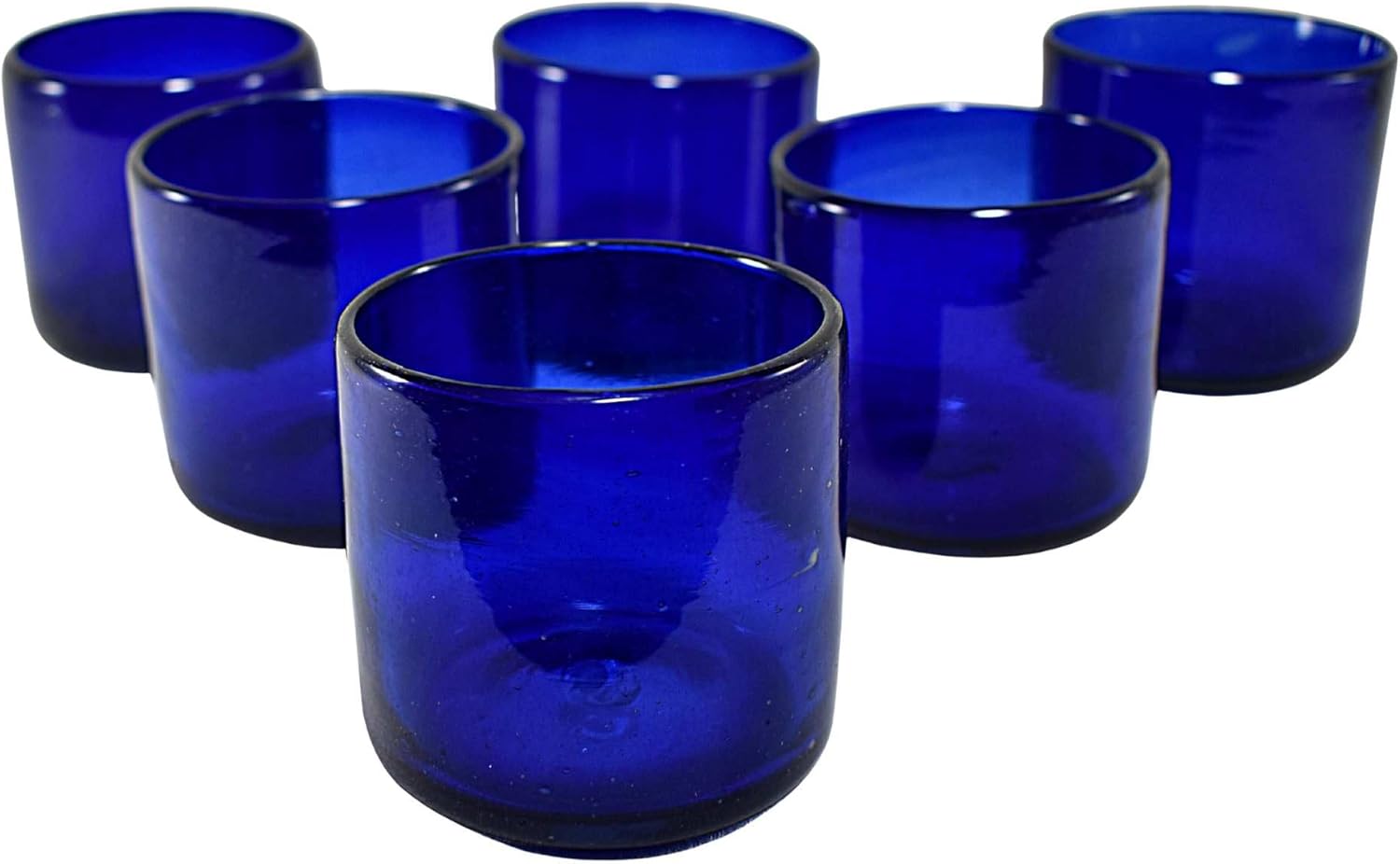 Hand Blown Drinking Glasses Artisan Crafted from Mexico Set of 6 pieces (Deep Cobalt Blue, Old Fashioned 8 Oz.)