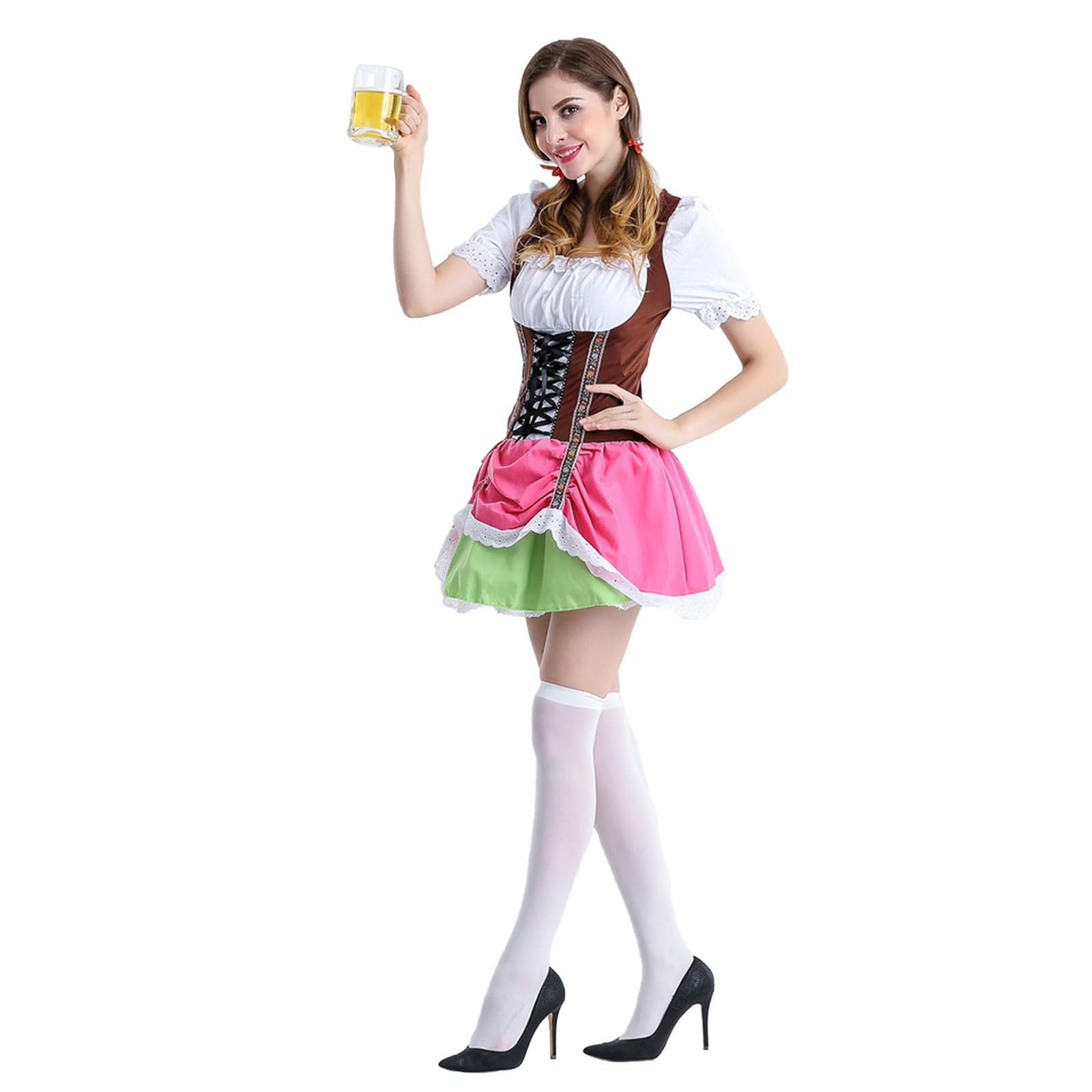 Trachtenrock Damen Set mit Weste, Elfen Kleid, Vintage Spitzenrock, Plisseerock, Retro Landhaus Mode, Zweiteiler Sommeroutfit für Festival