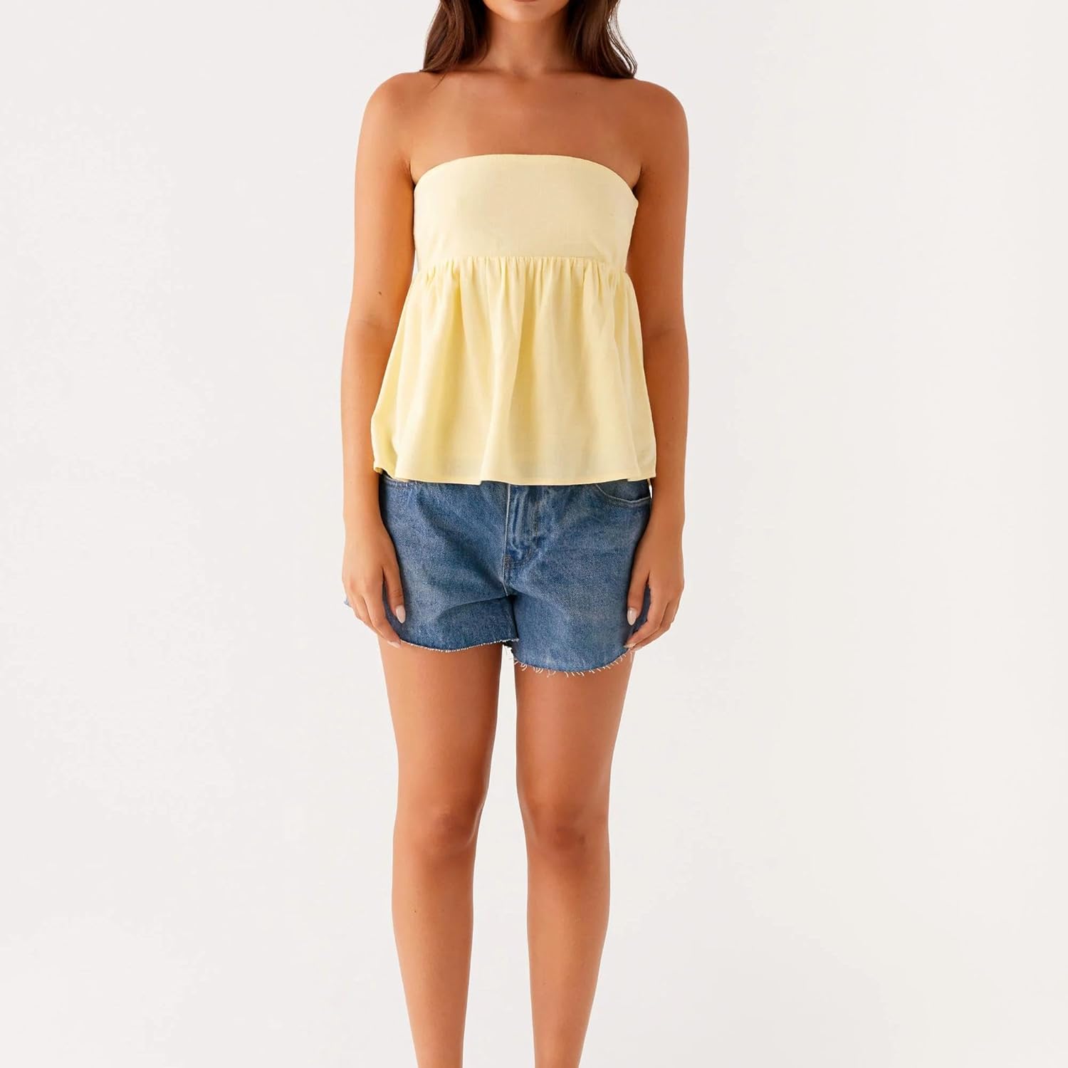 Womens’s Ruffle Tube Tops Casual Strapless Peplum Flowy Bandeau Tank Top Sleeveless Blouse Shirts Going Out - Image 4