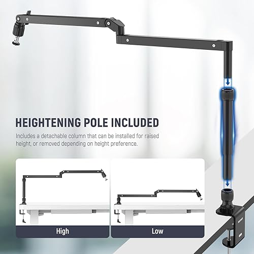 Miniatura 5 de NEEWER Soporte de escritorio con brazo de micrófono de perfil bajo con amortiguación, brazos articulados giratorios de 360 con poste elevado y