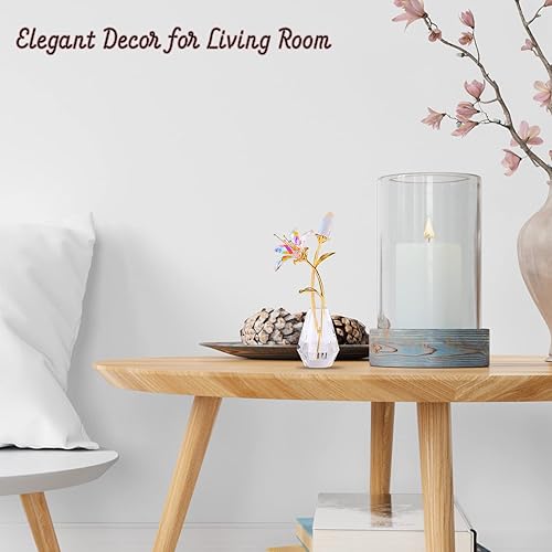 Miniatura 7 de Flores de lirio de tigre de cristal con jarrón de cristal, tallo de metal, flores de lirio, regalos coleccionables para mujeres, figuras florales