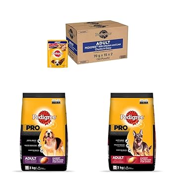 Pedigree Wet Dog Food, Chicken & Liver Chunks in Gravy Flavour, Pack of 30 & PRO Expert Nutrition Dry Food for Small Adult Dogs, 3kg & PRO Expert Nutrition Dry Food for Large Breed Adult Dogs, 3kg