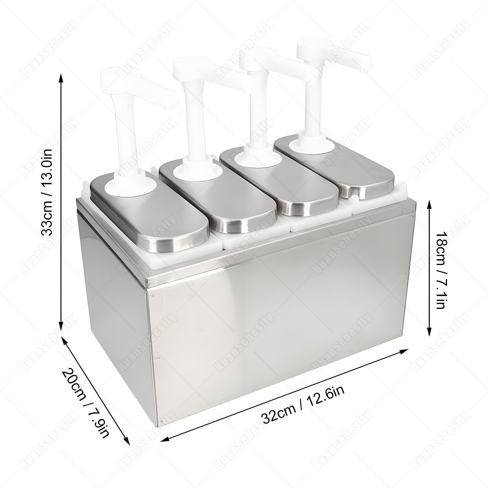 Stazione di Pompaggio per Condimenti in Acciaio Inossidabile,Catering Dispenser per Salse da 2l,Barattolo Rimovibile,per Insalata,Salsa di Soia E Maionese,Olio D'oliva 5 Pompe 4Pumps2L