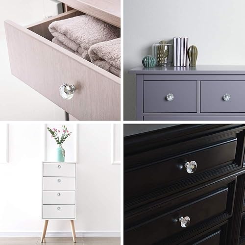 Miniatura 7 de Isaac Jacobs - Juego de 4 pomos de cristal de forma redonda clásica (1.378 in), pomos de gabinete con tornillos, tiradores de cajón de vidrio para