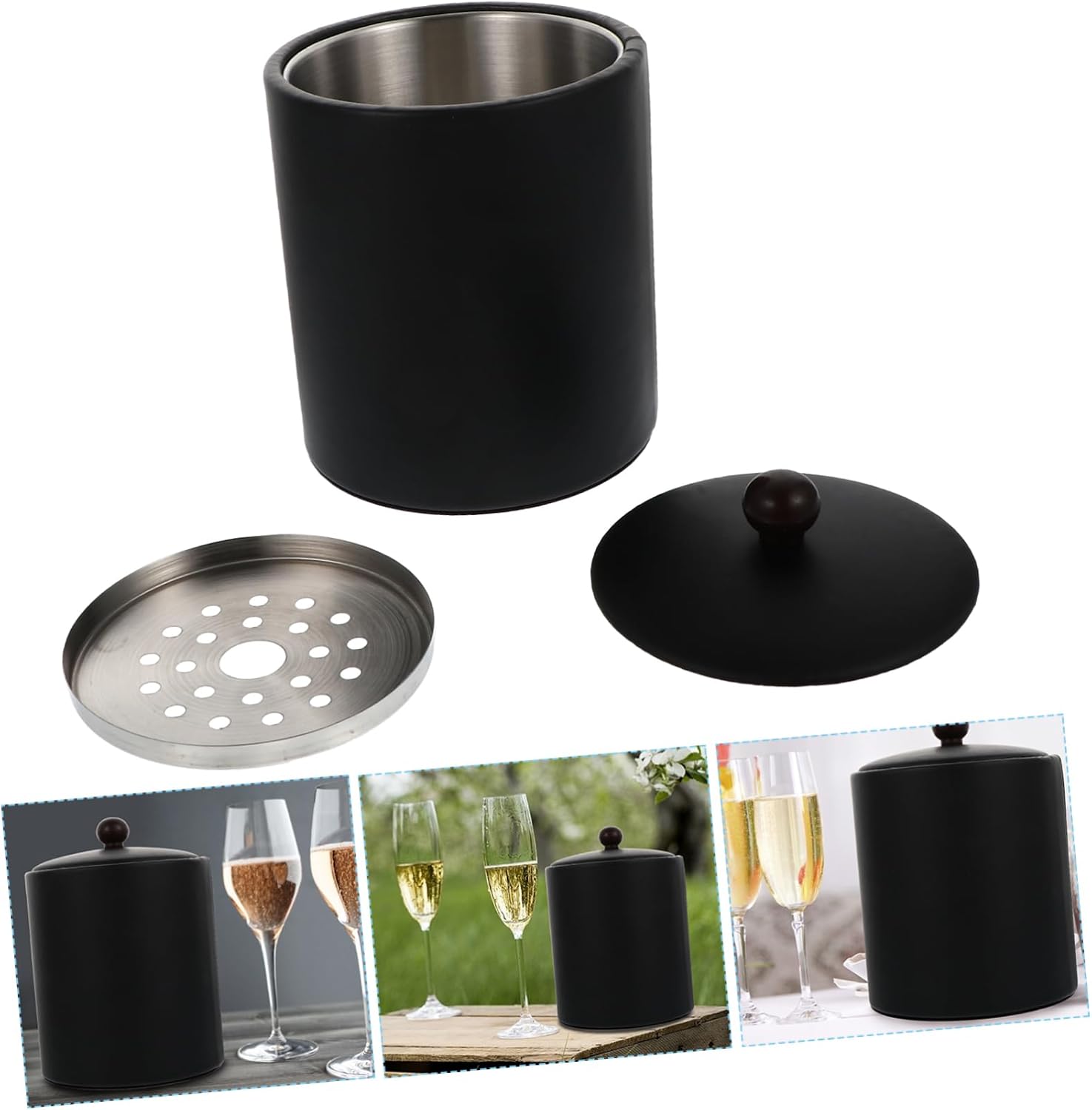 1pc Thickened Stainless Steel Ice Bucket with Tongs Wine Cooling Bucket for Home Bars Parties for Chilling Drinks Beverages Scratch-Resistant Design