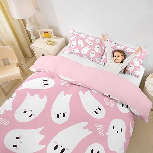 Miniatura 3 de Juego de ropa de cama de Feliz Halloween, tamaño King, funda de edredón con 2 fundas de almohada (sin relleno) para decoración de dormitorio de