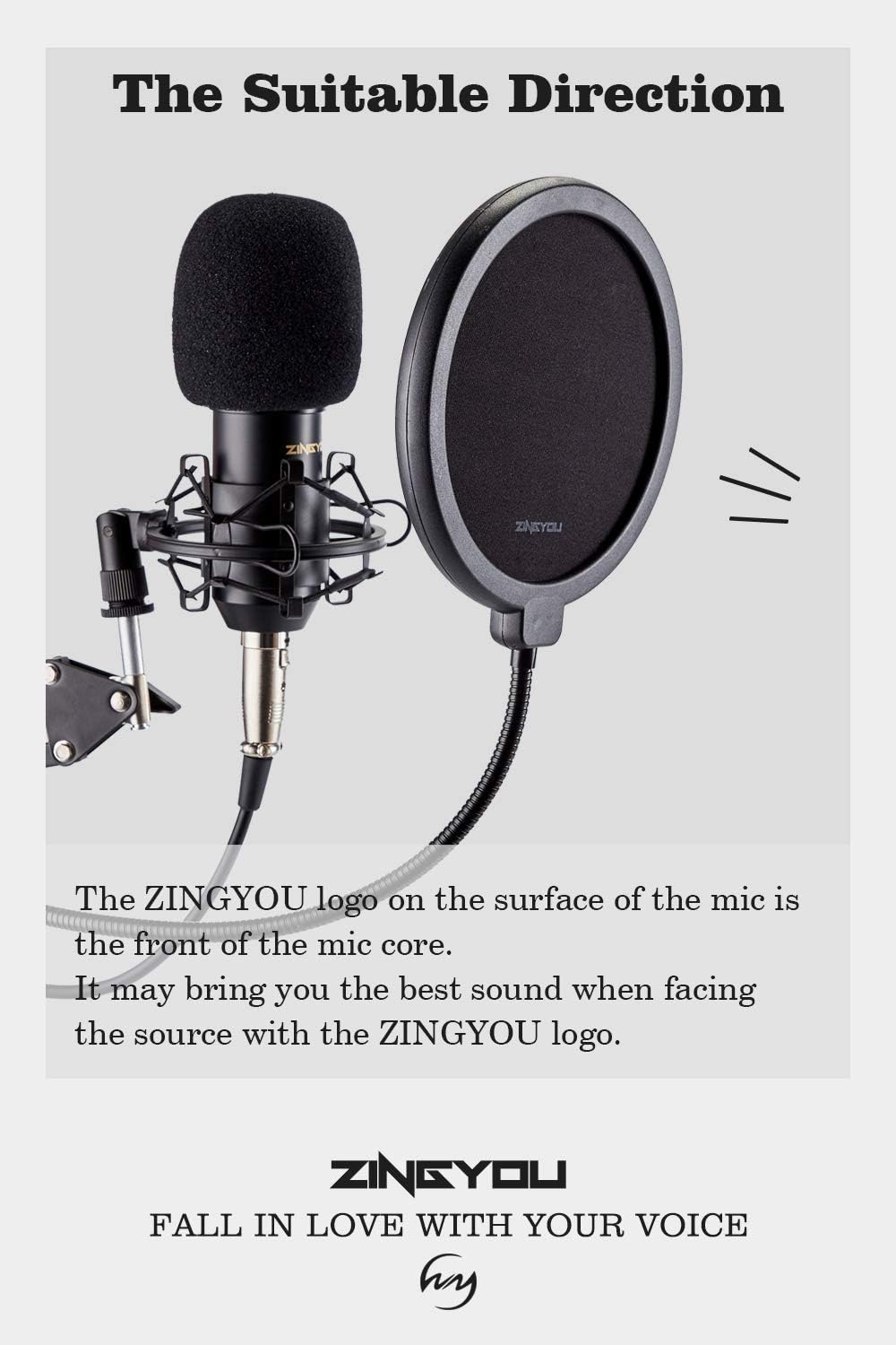 ZINGYOU Condenser Microphone Bundle, ZY-007 Professional Cardioid Studio Condenser Mic include Adjustable Suspension Scissor Arm Stand, Shock Mount and Pop Filter, Studio Recording & Broadcasting