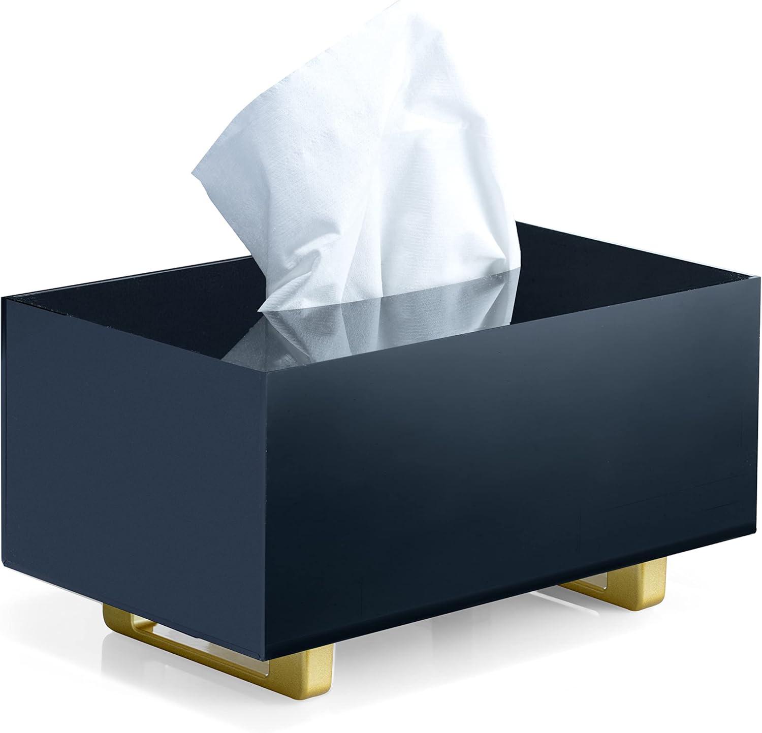 YoBa Thick Acrylic Tissue Box Holder Rectangular Tissue Box Dispenser with Silver Plated Aluminum Legs for Bathroom, Kitchen, Bedroom, Office, Hotels and Restaurant (Rectangle, Clear (Silver Legs))