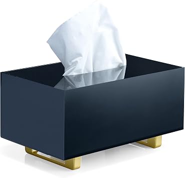 YoBa Thick Black Acrylic Tissue Box Holder Rectangular Tissue Box Dispenser with Gold Plated Aluminum Legs for Bathroom, Kitchen, Bedroom, Office, Hotel and Restaurant
