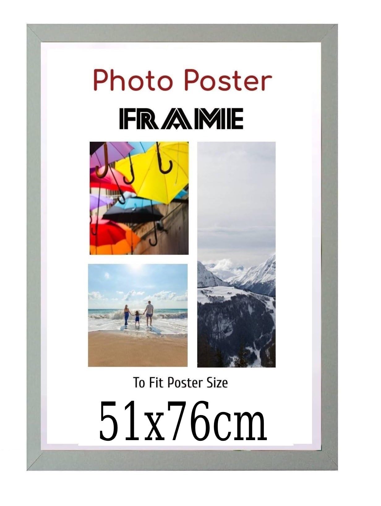 Silver 51x 76 cm Poster Frames - Large MDF Wooden Frames 51x76cm - Both Ways Wall Hanging Wall Gallery Living Room Poster Picture Frame With Styrene Shatterproof Perspex Sheets