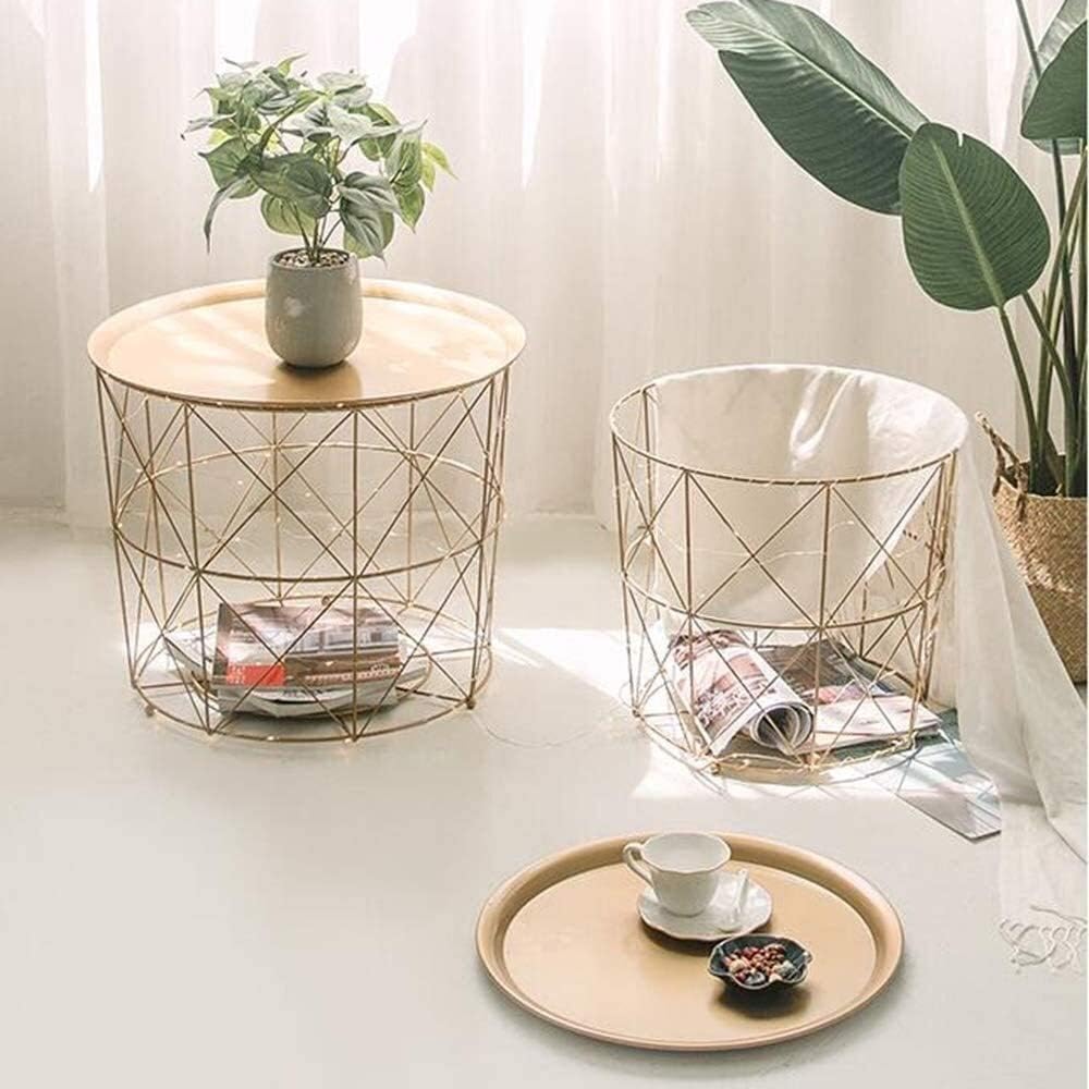 LQ Desk Modern Metal & Occasional Nesting Tables Storage Basket- Coffee Couch End Tray Table - Lift Off Top Set of 2 Coffee Table