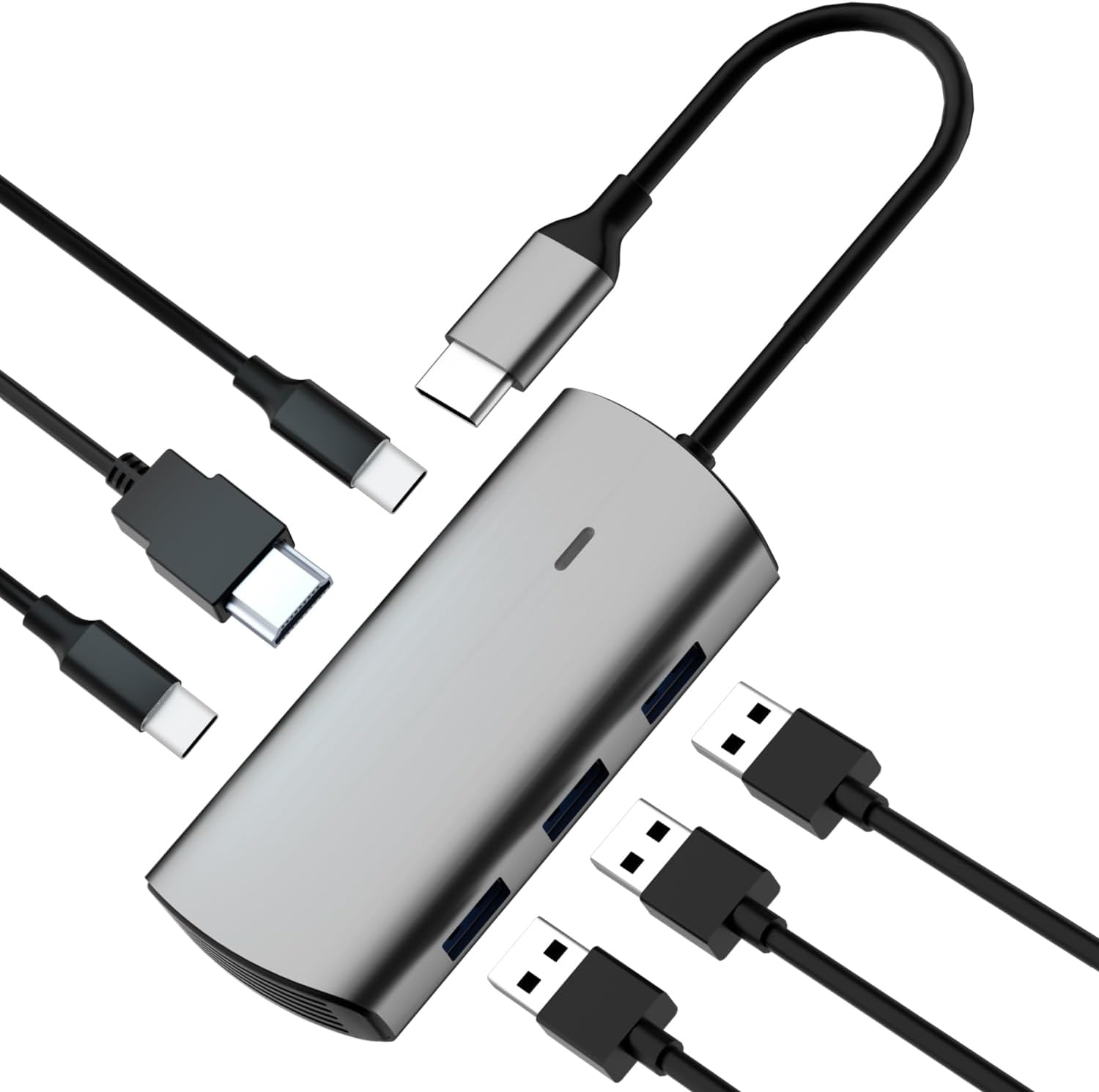 USB C Hub, 6-in-1 Hub Multiport Adapter with 4K 30Hz HDMI, 100W PD Power Delivery, USB-C, 3 USB 3.0, Laptop Hub Docking Station for Travel Home Office