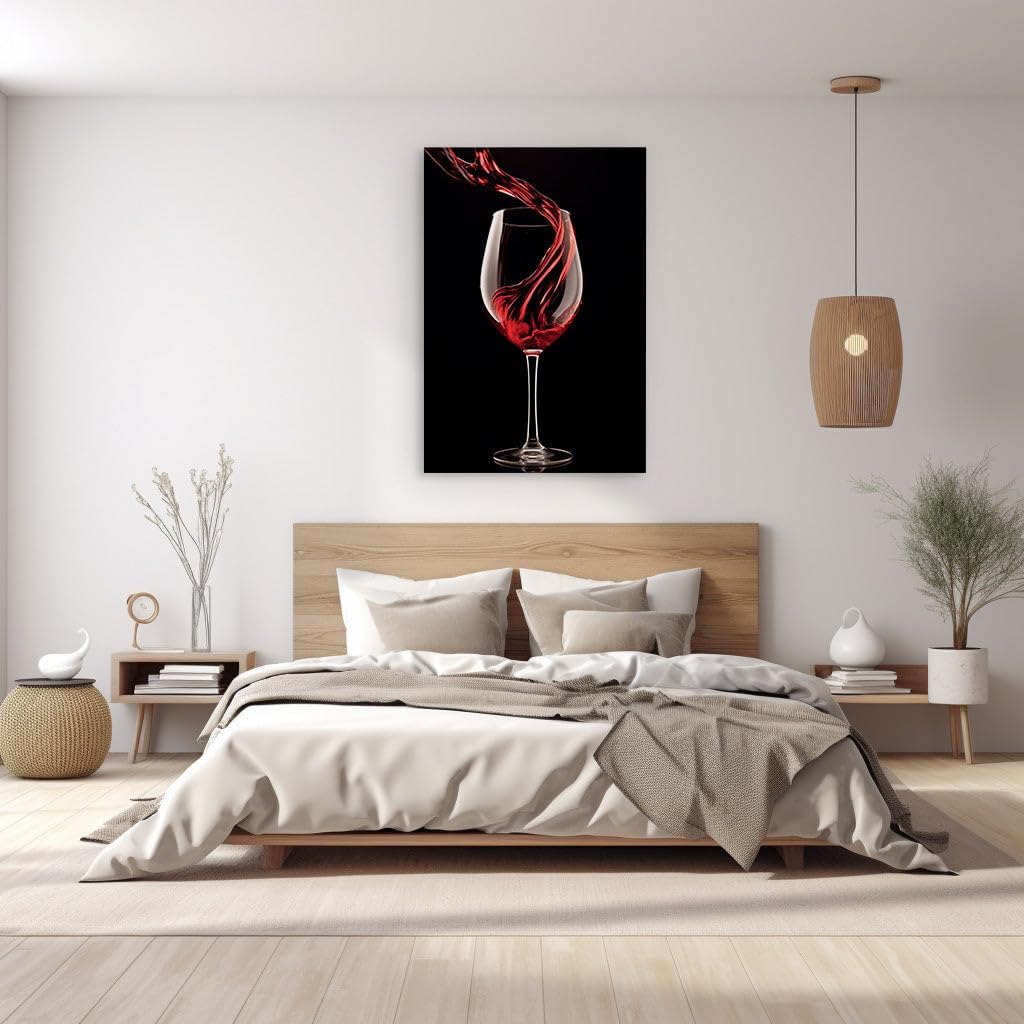 Canvas for Living room. Pouring Elegance: A Study in Contrast with a Splash of Red, 27 x 18 inch Canvas Wall Art - Modern Home Decor