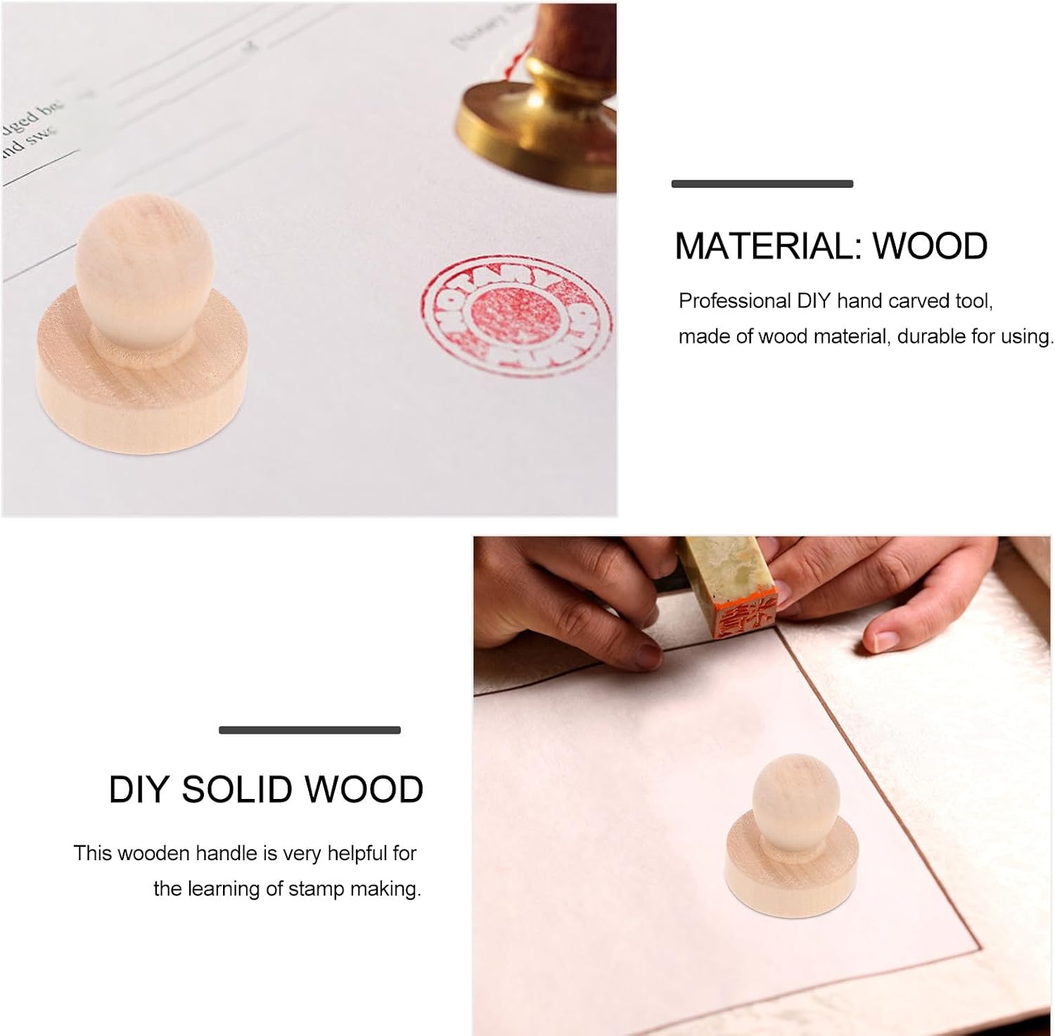 INOOMP 5pcs DIY Rubber Stamp Handles with Solid Wood Base, Carving Stamp Tool Accessories for Scrapbooking and Crafting Supplies