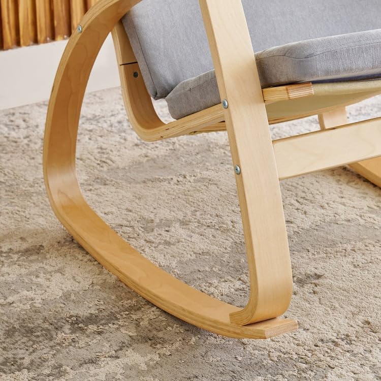 Image of Home Centre | Paulo Fabric Rocking Chair | Solid Wood | Grey | 1 Year Warranty