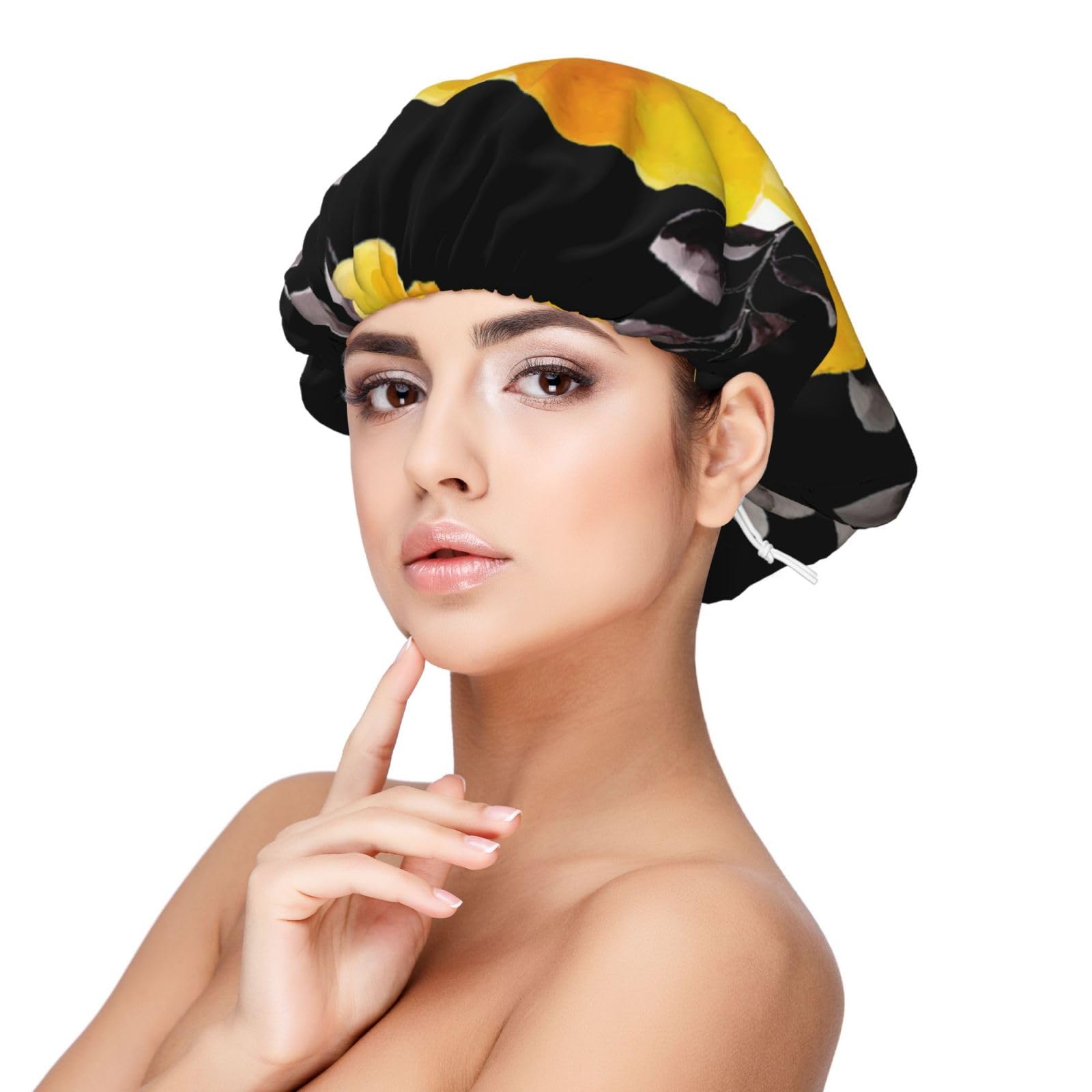 Double Layer Reversible Hair Wrap Satin Sleep Yellow Flower Cap Bonnet for Braid Curly Hair Satin Bonnet