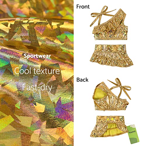 Fitwarm One Shoulder Ruffle Dog Bikini Set, Hawaiian Beach Swimsuit, Summer Dog Clothes For Small Dogs Girl, 2 Piece Dog Suit For Swimming And Bathing, Pet Luau Costume, Golden, Large #TOP3