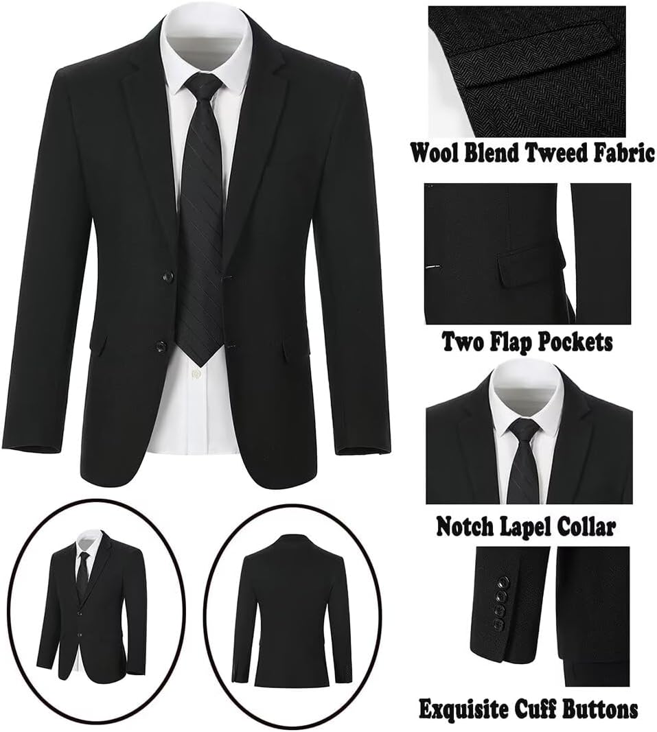 Retro Tweed Boys Suit 3 Piece Slim Fit Herringbone Jackets Set Wool Blend Suits Blazer Vest Pants Tux Wedding Outfit for Boy - Image 3