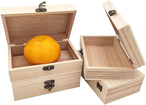 Miniatura 3 de Paquete de 4 cajas de madera sin terminar, 6 x 4 x 2 pulgadas, caja rústica de madera pequeña con cierre de bloqueo, caja organizadora de