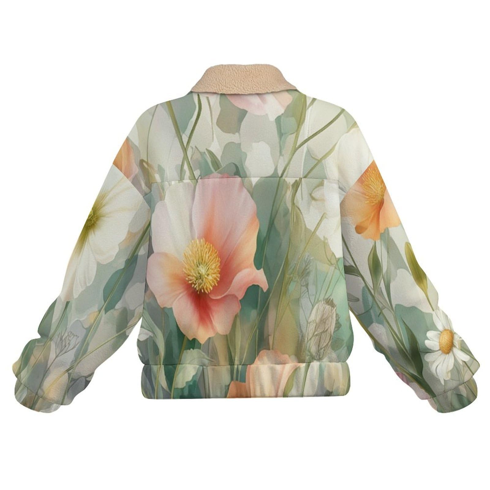 Giacca in Pile Caldi da Donna, Fiori natura Moda con Stampa a Papavero Margherita, Invernale, a Maniche Lunghe, con Chiusura Lampo, Spessa, Comoda, con Tasche