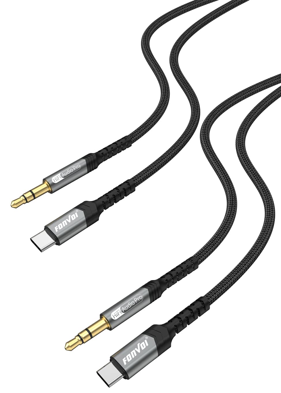 FONVOi USB C to 3.5mm Audio Aux Jack Cable(2 Pack,8Ft/2.4M),Type C Adapter to 3.5mm Headphone