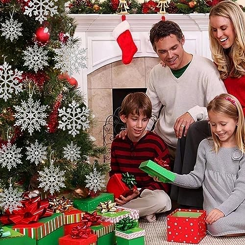 image for ANLCQC 36pcs Christmas Snowflake Ornaments, Plastic Silver Glitter Chr