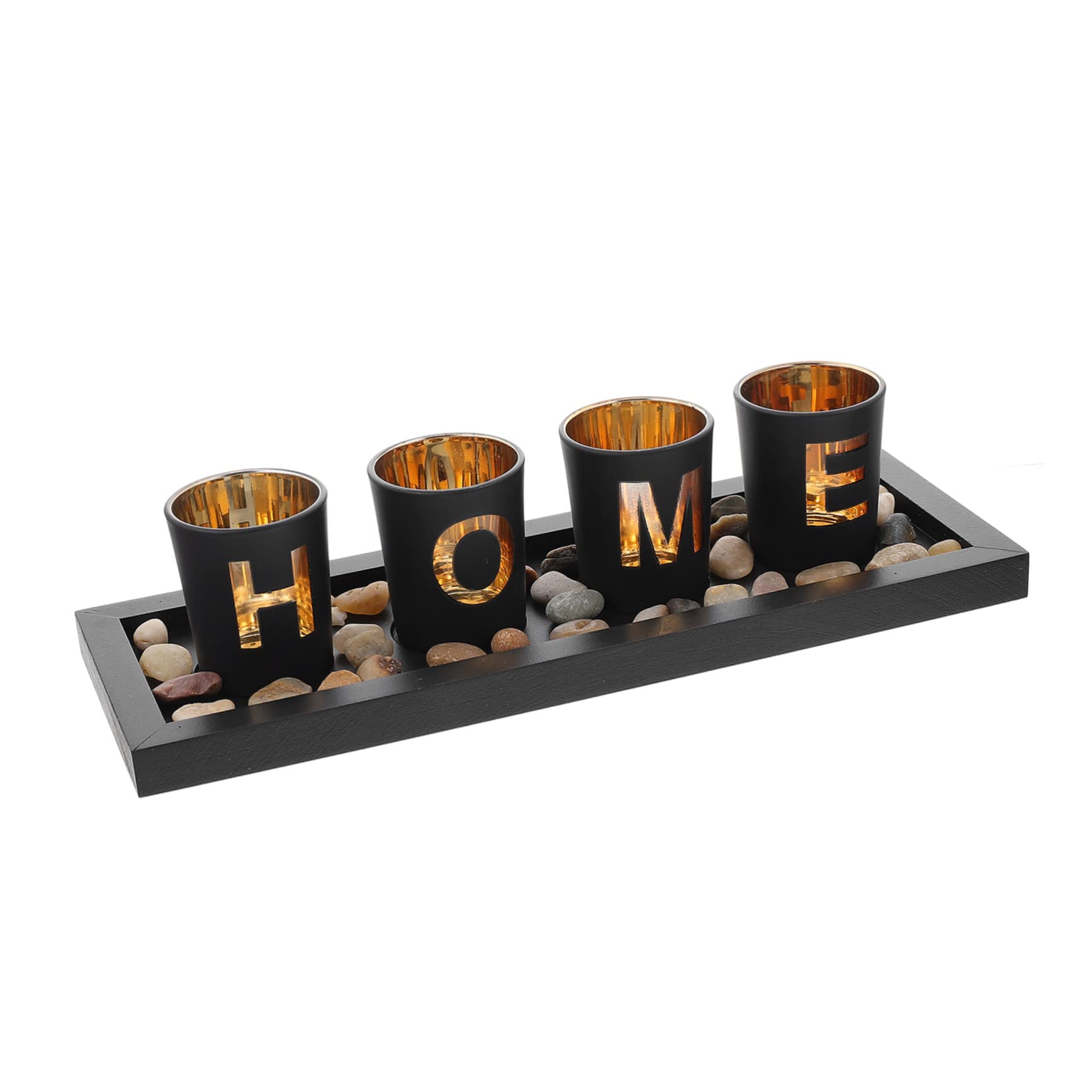 Zerodeko Set di Portacandele in Vetro Vassoio, Decorativo, Design Semplice, Nero, per Salotto e Casa