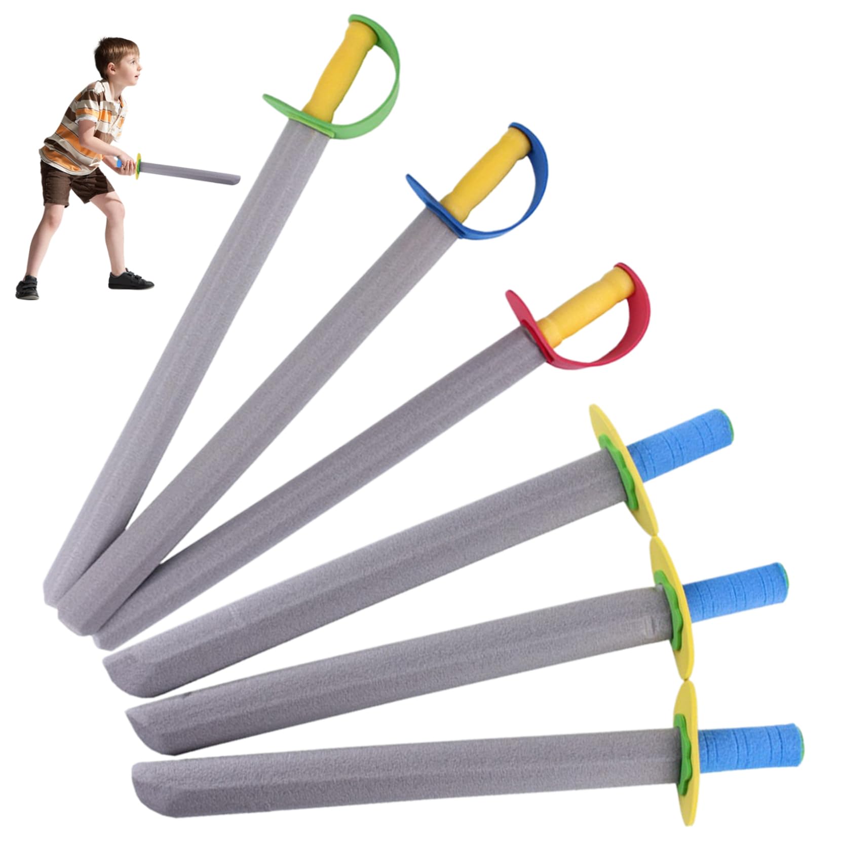 Espada de Espuma | 6 Espadas de Espuma para niños, 21 Cuchillos EVA, Juguete, 2 Estilos, Seguro, Suave para niños y niñas, Mango de Color Aleatorio