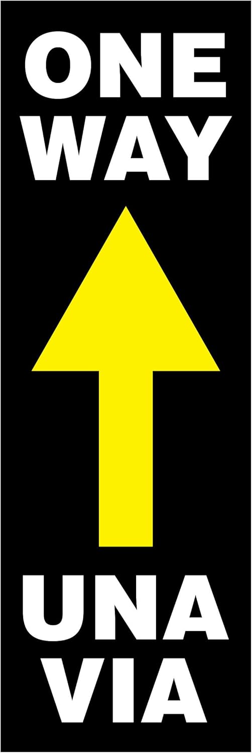 Bilingual One Way Floor Decals - Social Distancing Floor Stickers - Una Via Directional Floor Arrows - 6" x 18” Non-Slip Removable Vinyl Decal (10 per pack)