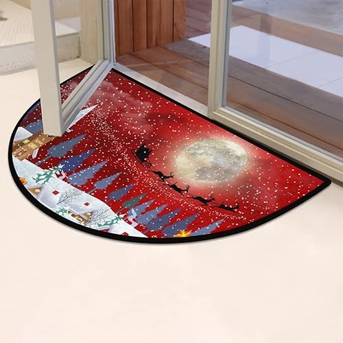 Miniatura 6 de cfpolar Tapete semicircular de Navidad, tapete semicírculo rojo con alce, antideslizante, suave para exteriores, resistente al desgaste, tapete de