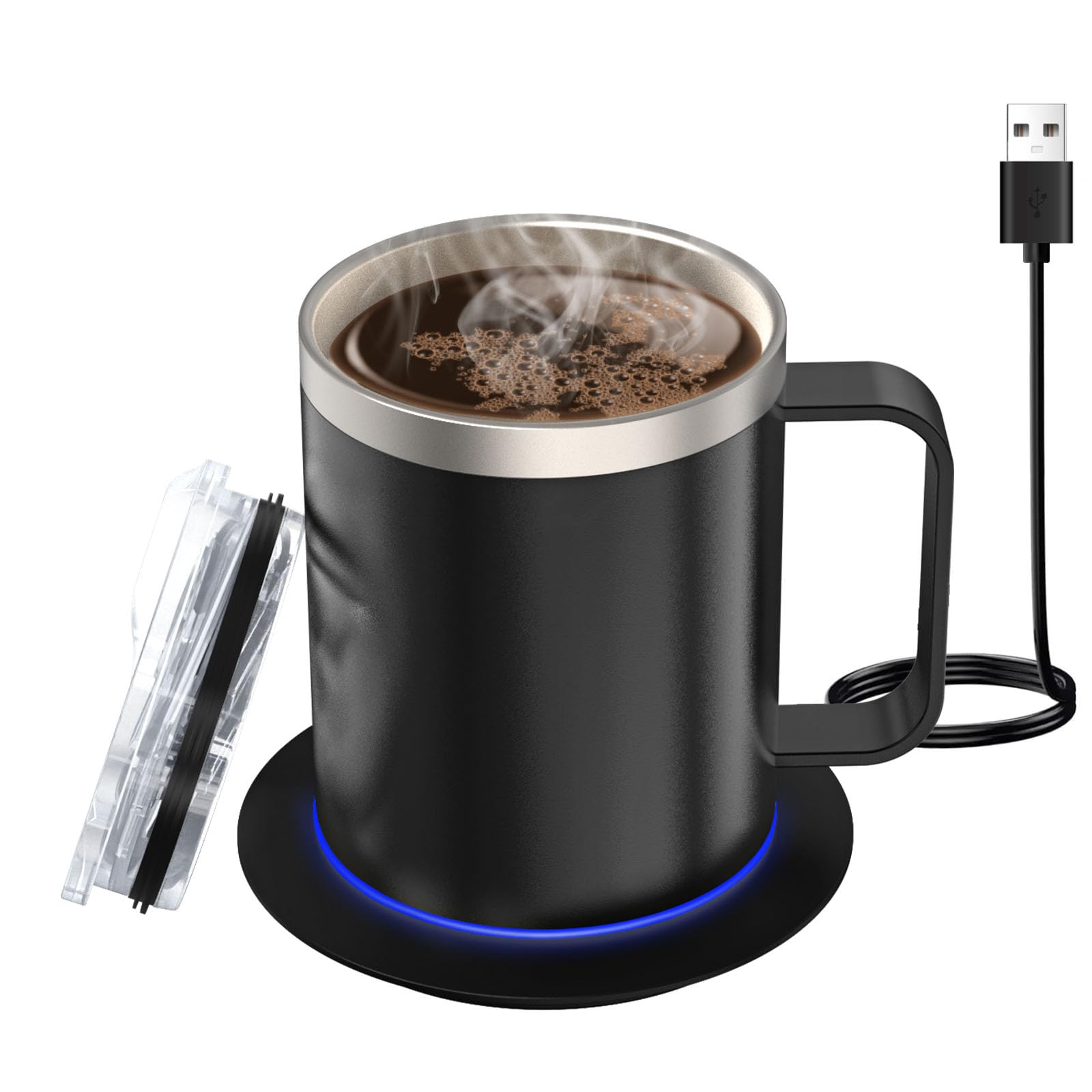 Coffee Mug Warmer USB Charging Intelligent Heating for Home Office Stainless Steel Black