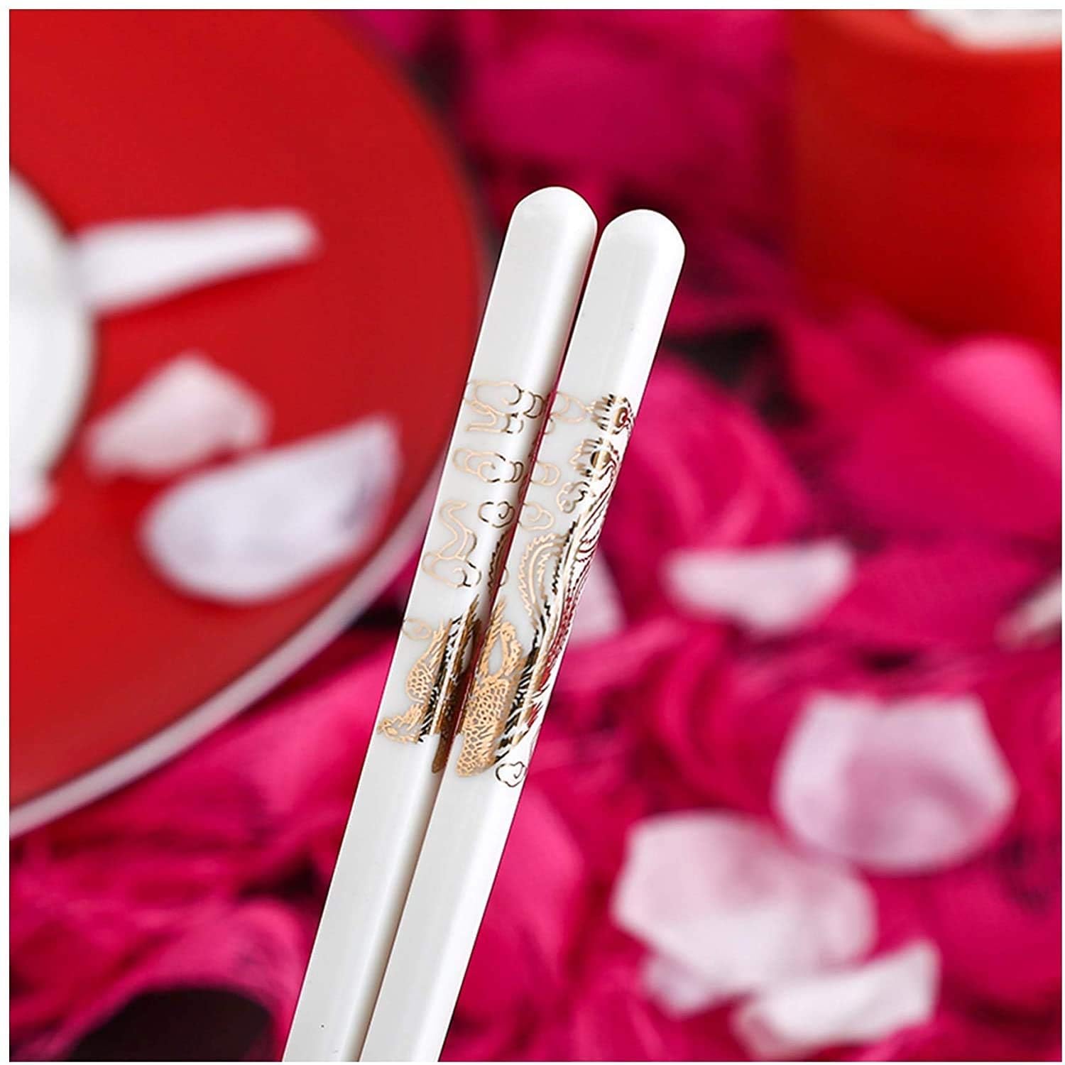 baguettes chinoises réutilisables cooking chopsticks Baguettes, Passe au Lave-Vaisselle, 5 Paires de Baguettes en Porcelaine Blanche Baguettes Réutilisables,(Color:1,Size:)
