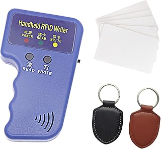Handheld 125khz Copier RFID Smart ID Card Duplicator Used for T5577 or EM4305+5pcs ID rewrite Cards +ID Leather Key Fob 2pcs