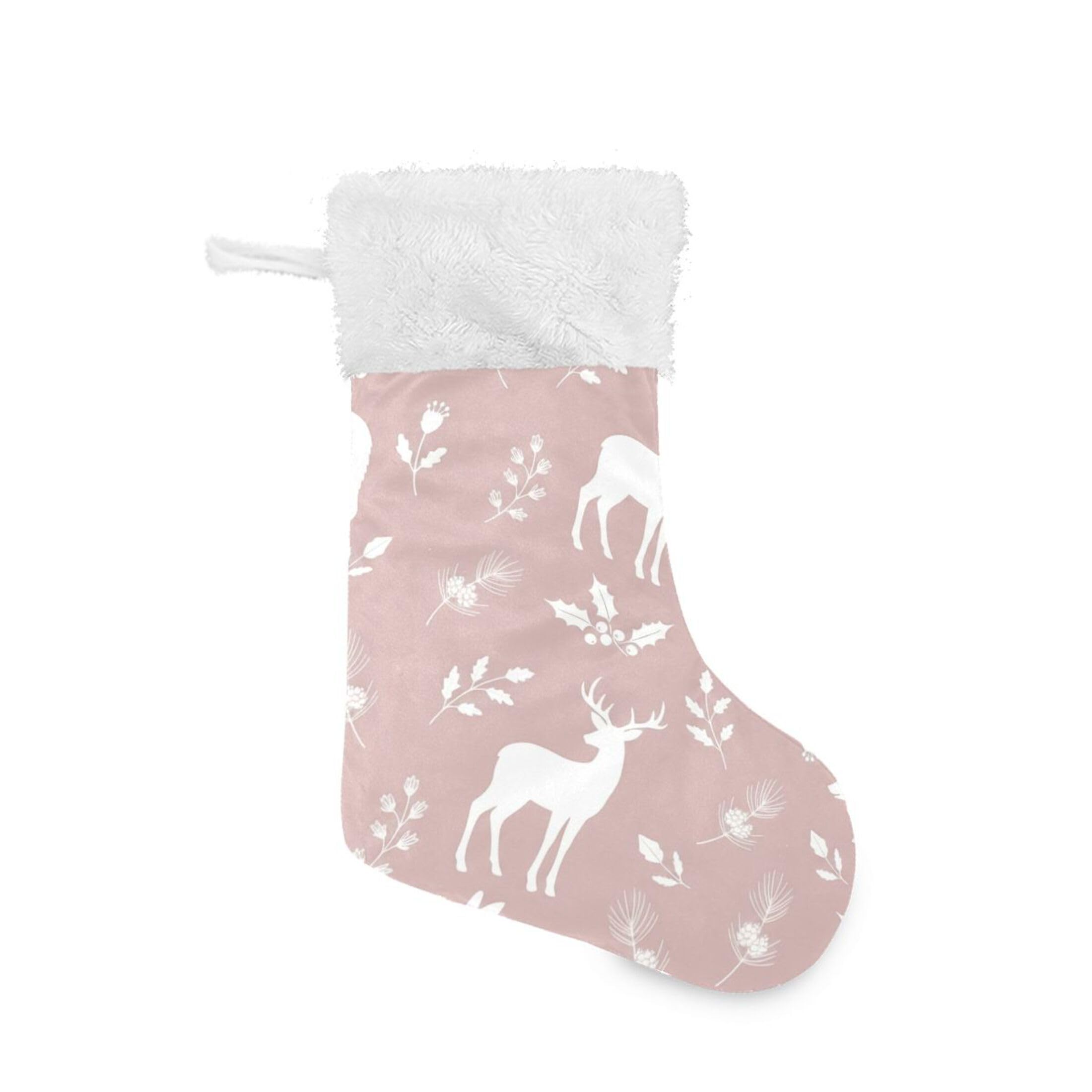 Fuauuyl Reindeer Christmas Stocking 18 In Xmas Hanging Stocking with Plush Cuff for Family Holiday Party Fireplace Decorations, 2 Pack